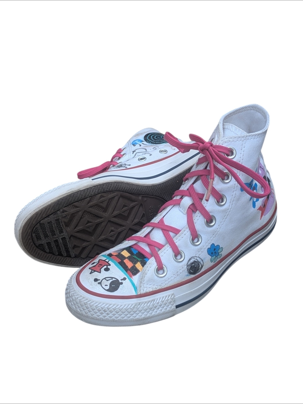 Converse All Star Women's 5.5 High-Top Sneakers White w/ Pink Laces Hand Painted - Picture 8 of 10